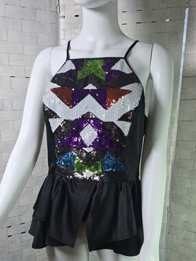 Bebe Black Sequin Geo-Peplum Camisole